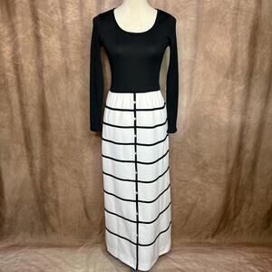 Vintage 70s Ayres Unlimited Two Tone Ribbed Geometric Print Maxi Dress Mod Retro